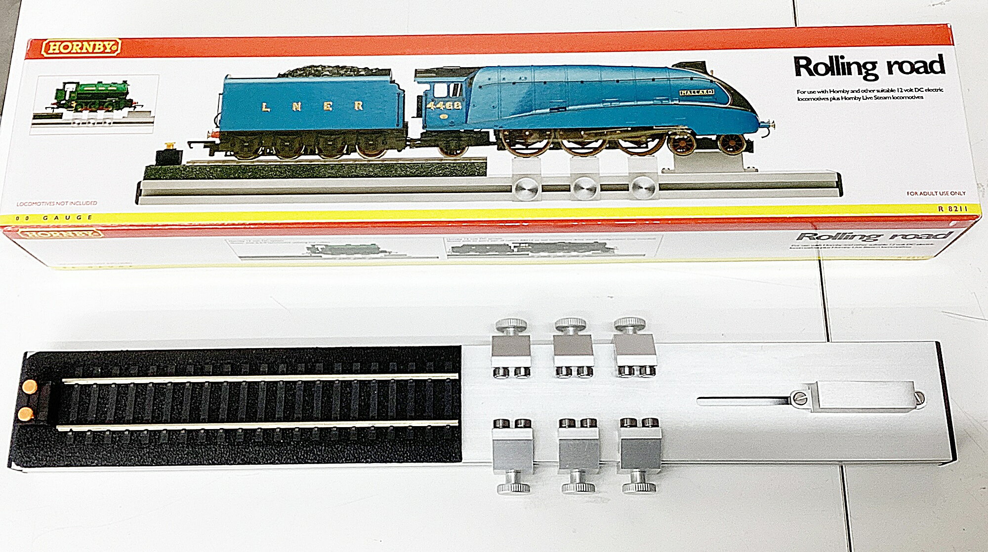 【中古】HOゲージ その他 鉄道模型 HORNBY R8211 Rolling road (16.5mm蒸気機関車用給電レール・ローラー付き走行台) 【A´】 開封品　動作確認済み　外箱傷み (車両は付属しておりません。)