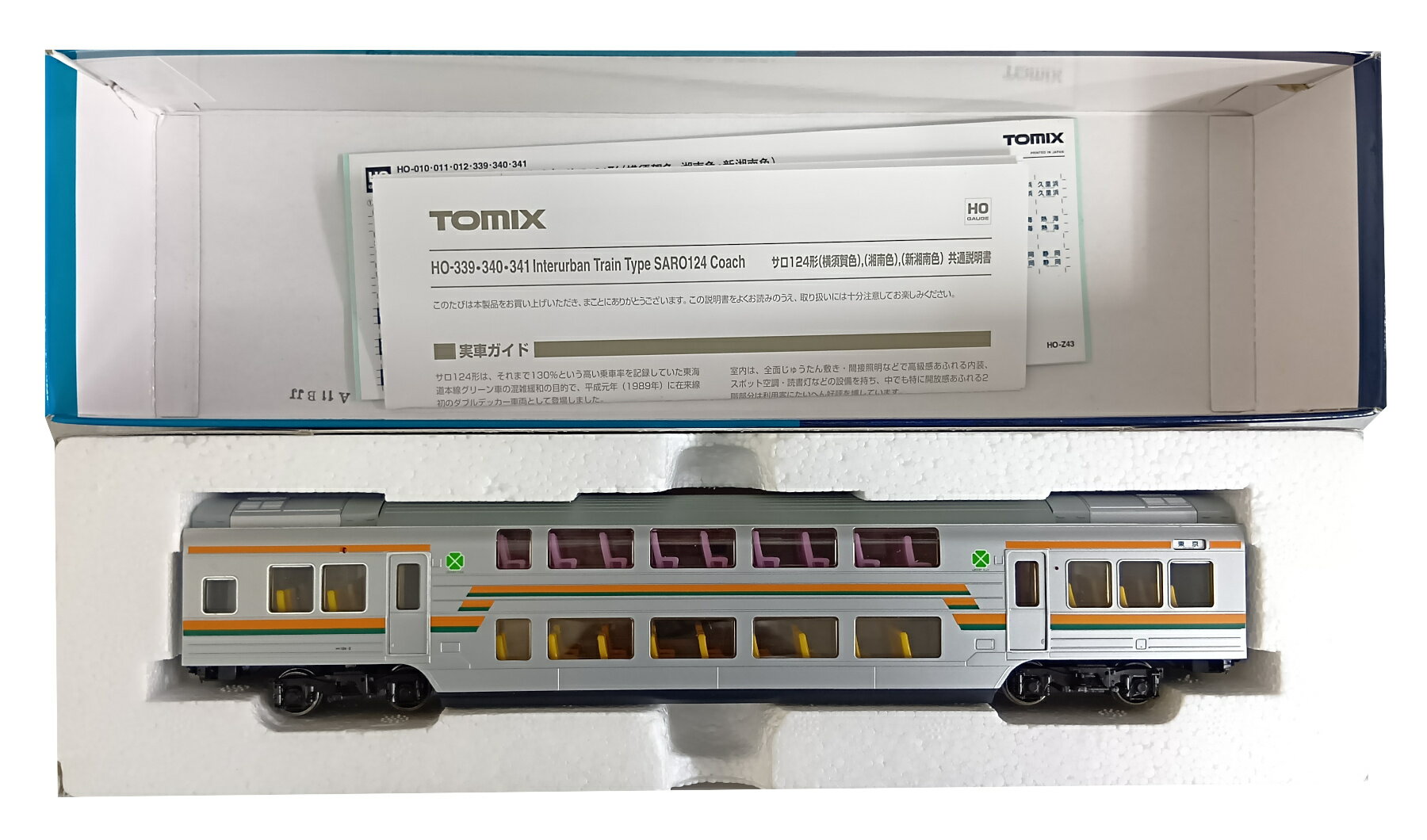 樂天商城 - 【中古】HOゲージ TOMIX(トミックス) HO-340 サロ124形 (湘南色) 【ジャンク】 パーツ取付残有/インレタ・シール貼付け残有/室内照明ユニットジョイナーパーツ欠品/外箱傷み