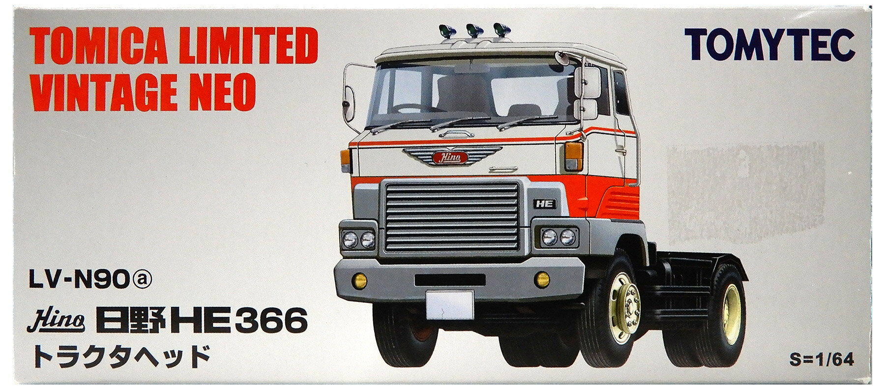 【中古】1/64 TOMYTEC(トミーテック) トミカリミテッドヴィンテージNEO LV-N90a 日野HE366型 トラクタヘッド(白/赤) 【B】 外箱開封済・外箱傷み・ラベル痕 / 性質上、多少の塗装ムラ等はご容赦ください