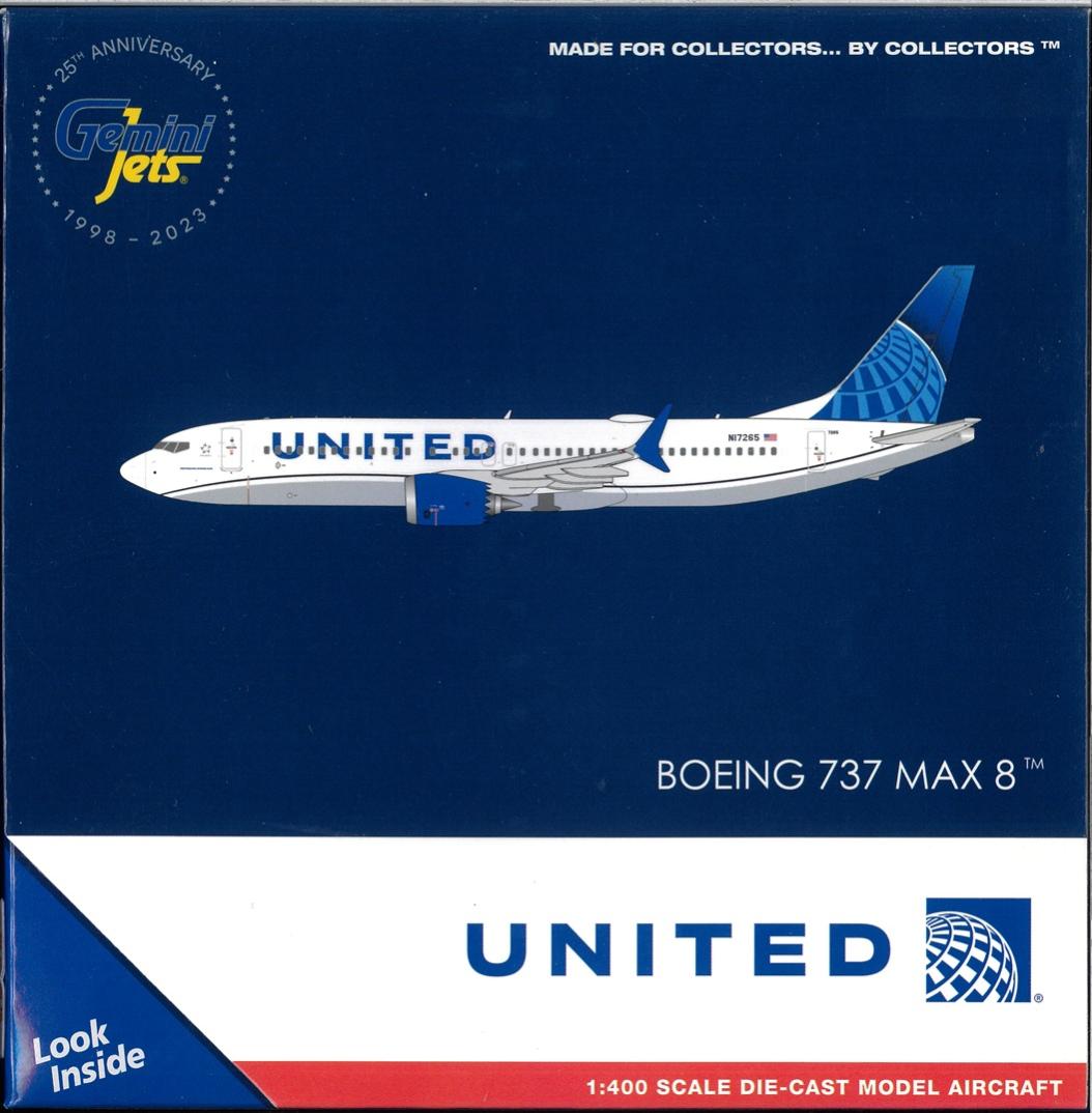 【中古】 その他 完成品(航空機) 民間機 ジェミニジェッツ 1/400 ボーイング737 MAX8 N17265 ユナイテッド航空 【B】 開封品、箱少し傷みあり　※商品の性質上多少の塗装ムラ等はご容赦下さい