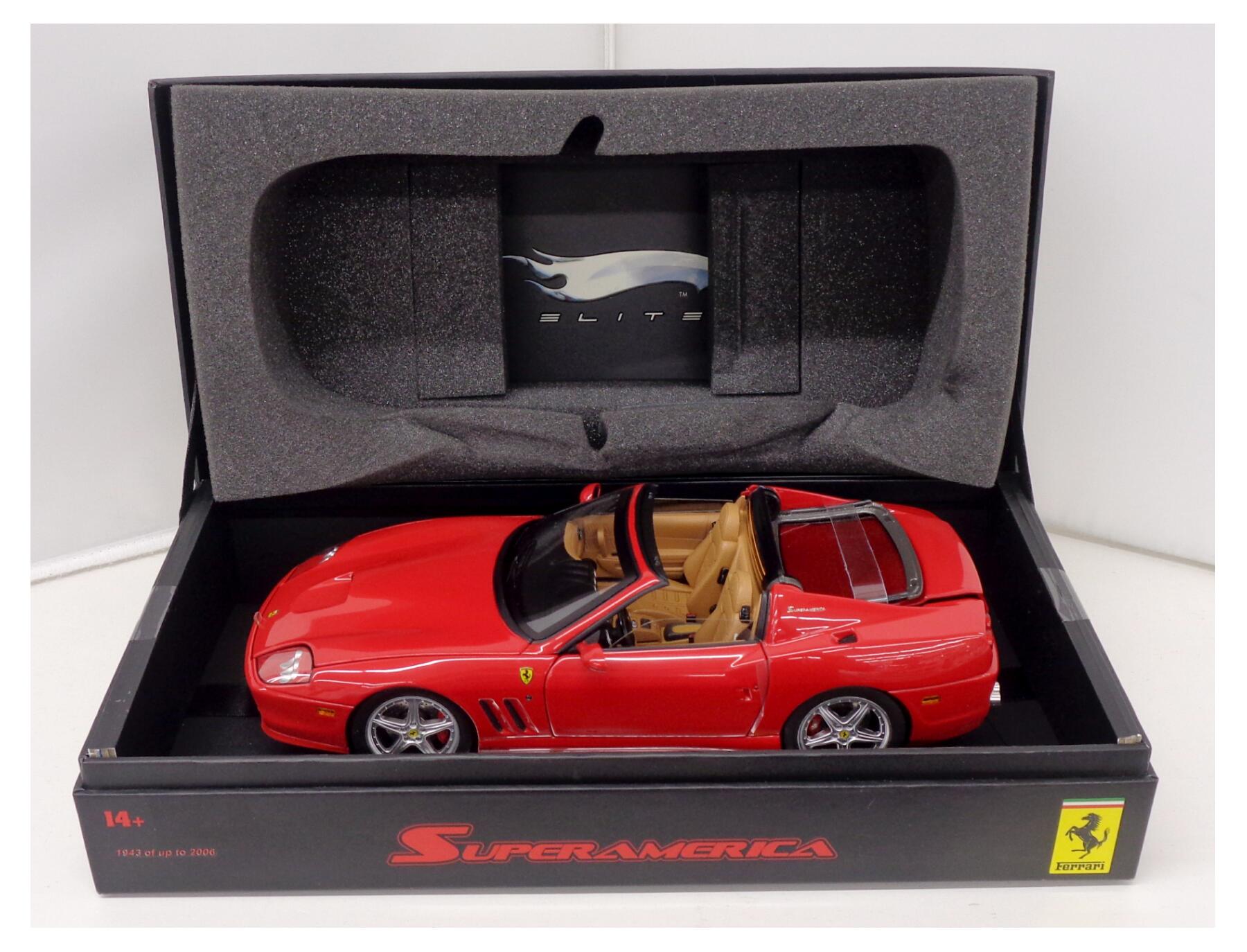 【中古】 その他 スケールミニカー(1/8～1/35) ホットウィール ELITE 1/18 FERRARI SUPER AMERICA 赤 【B】 ※外箱のみ開封・本体未使用・外箱傷み・商品の性質上多少の塗装ムラ等はご容赦ください