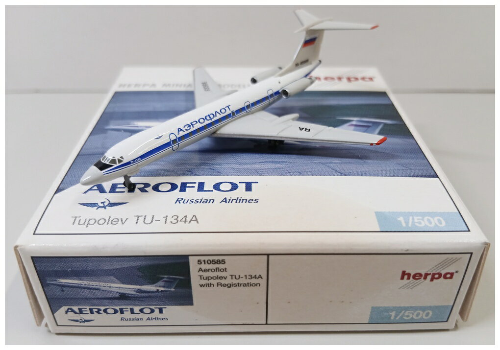 【中古】 その他 完成品(航空機) 民間機 1/500 ヘルパ 510585 Tu-134A アエロフロート・ロシア航空 RA-65566 【B】 外箱t多少傷み　 ※商品の性質上、多少の塗装ムラ等はご了承ください。