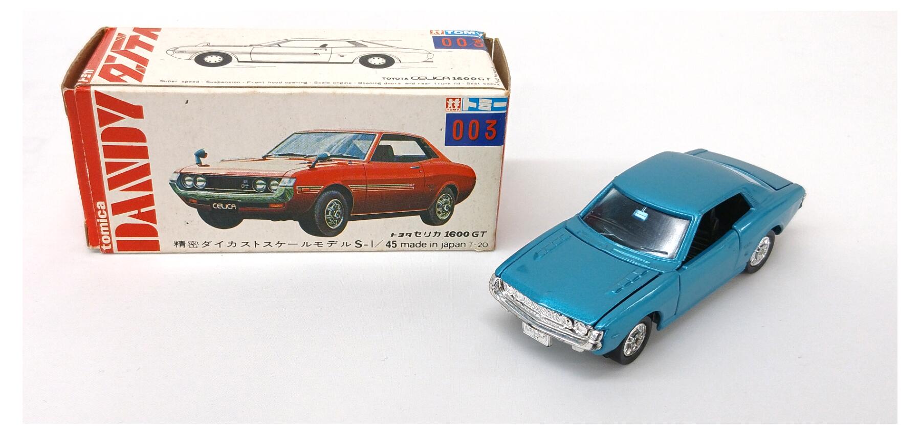 【中古】 TOMY(トミー) TOMY トミカ トミカダンディ 003 トヨタ セリカ 1600GT スカイブルー 室内黒 【B】 ※外箱傷み 商品の性質上多少の塗装ムラ等はご容赦ください