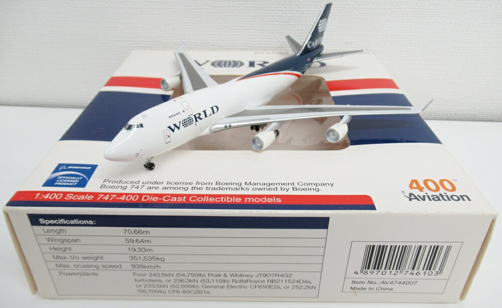 Airplane - 【中古】 その他 完成品(航空機) 民間機 1/400 Aviation AV4744007 B747-300 ワールド・エアウェイズ N740WA 【B】 外箱多少傷み　※商品の性質上、多少の塗装ムラ等はご了承ください。