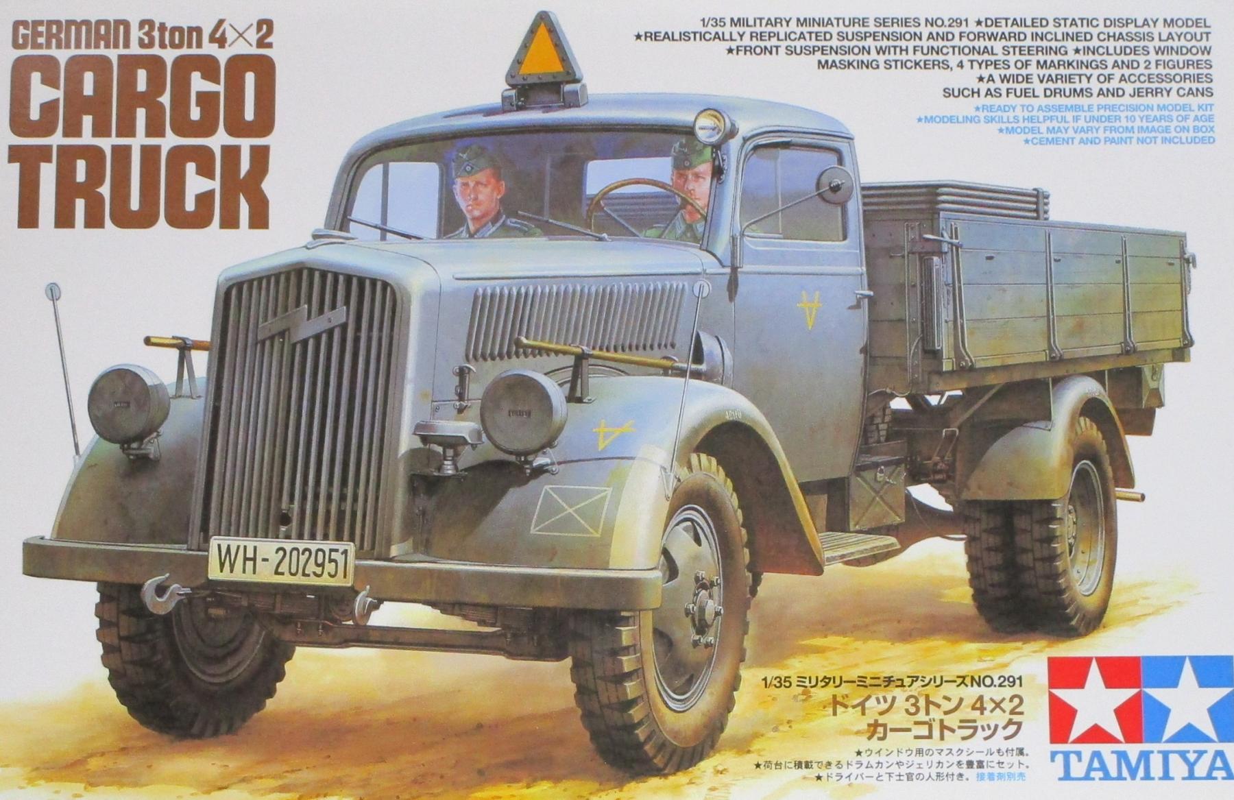 【中古】1/35 タミヤ ドイツ 3トン 4×2 カーゴトラック (MM-291) 【B】 ※未組立・外箱に少しの傷みあり/※説明書に少し日焼けがある状態です。...