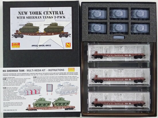 【中古】Nゲージ その他 鉄道模型 MICRO-TRAINS 1/160 983 02 219 NEW YORK CENTRAL WITH SHERMAN TANKS 3-PACK 499105・499109・499112 【A´】 外箱傷み