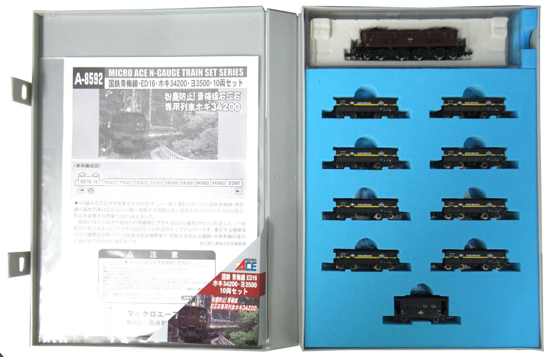 【中古】Nゲージ マイクロエース A8592 国鉄 青梅線 ED16・ホキ34200・ヨ3500 10両セット 【A´】 各車車輪傷み(メッ…