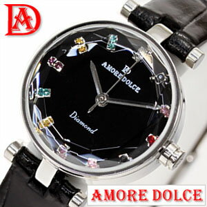 レディースウォッチ 腕時計 Amole Dolce 時計 アモーレドルチェ レディース ダイヤモンド Diamond ブラック AD12307-SVBK 中学生 高校生 かわいい おしゃれ ストーン カラフル レザー 小さめ 子供 キッズ 新社会人 新生活 プレゼント ギフト 新社会人 母の日