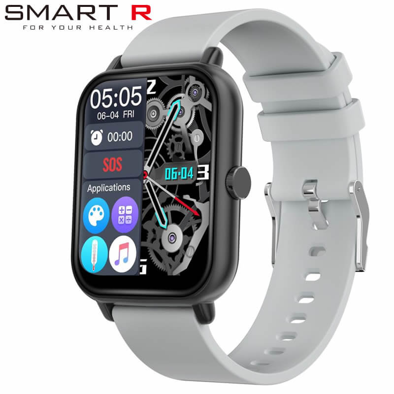 スマートR 腕時計 SMART R 時計 スクエア デザイン iphone対応 Android対応 表面温度測定機能 血中酸素測定機能 通知機能 NY-17 シルバー ユニセックス 腕時計 液晶 充電式デジタル スマートウ…