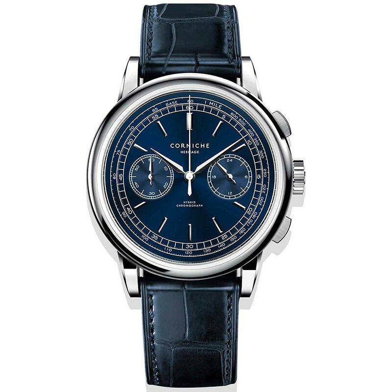 腕時計専門店ハイブリッドスタイルのコーニッシュ 腕時計 CORNICHE 時計 ヘリテージ・クロノグラフ Heritage Chronograph メンズ ネイビーブルー ハイブリッド ムーブメント メカクォーツ セイコー 製 Seiko VK64 CW-HC-BL 人気 おすすめ おしゃれ ブランド プレゼント ギフト｜アングル2