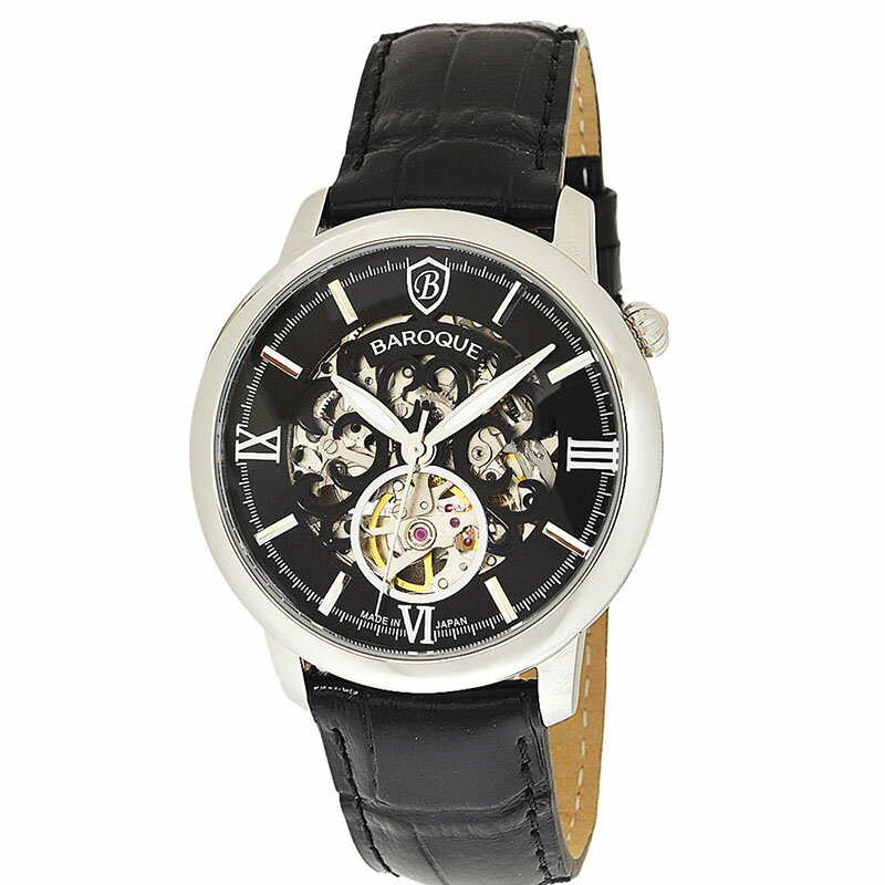 バロック 腕時計 BAROQUE 時計 バロック BAROQUE ブラック 男性 向け メンズ 機械式 自動巻き BA2007S-02B 人気 おすすめ おしゃれ かっこいい 牛革 革ベルト 高級感 シンプル ビジネス スーツスタイル ファッション ブランド プレゼント ギフト