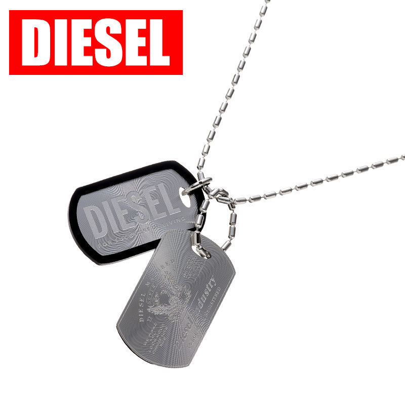 ディーゼル アクセサリー DIESEL ネックレス ペンダント メンズ シルバー ブラック チェーン ステンレス 男性 シンプル かっこいい クール スタイリッシュ 高級感 存在感 カジュアル ファッション DX1553040 人気 おすすめ おしゃれ ブランド プレゼント