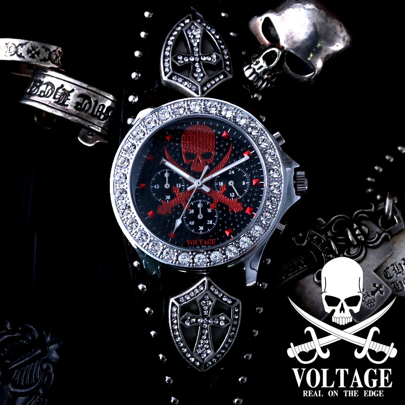 ヴォルテージ 腕時計 センチネル VOLTAGE 時計 ボルテージ メンズ 男性 向け おすすめ 人気 ブランド 革ベルト レザーベルト かっこいい ビジュアル系 V系 ロック バンド ホスト スカル ドクロ モチーフ スタッズ クロス バイク ブレスレット 彼氏 恋人 プレゼント ギフト