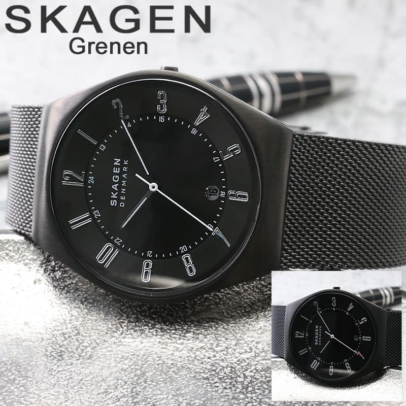 【24%OFF 5984円引】スカーゲン 時計 SKAGEN 腕時計 GRENEN メンズ 男性 プレゼント ギフト おすすめ 定番 シンプル メッシュベルト カレンダー 日付 黒 ブラック グレー ビジネス スーツ 彼氏 夫 息子 父親 父 誕生日 記念日 入学 卒業 就職 祝い 北欧