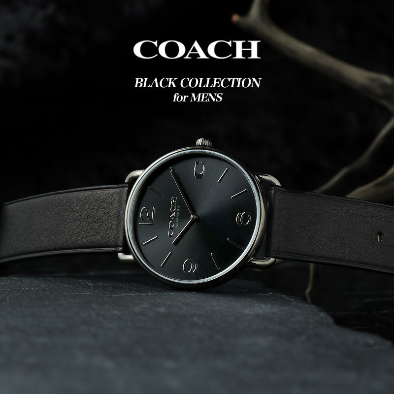 楽天腕時計専門店ハイブリッドスタイル【ブラック コレクション】コーチ 腕時計 COACH 時計 エリオット メンズ コーディネート 誕生日 プレゼント 男性 ギフト 彼氏 夫 旦那 人気 おしゃれ レザー メッシュ ベルト オールブラック シンプル 薄型 軽量 仕事 ビジネス スーツ オフィス カジュアル ブランド