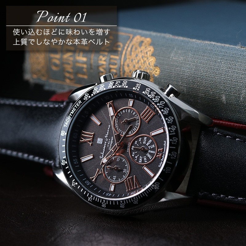 ≪替えベルト付き≫サルバトーレマーラ 電波ソーラー 腕時計 撥水レザー 本革 クロコ メンズ SalvatoreMarra 時計 人気 おすすめ ブランド 皮革 メタル ベルト バンド ビジネス ビジカジ 営業 クロノグラフ カレンダー 海外 旅行 出張 お父さん 彼氏 バースデー プレゼント格安通販　バレンタイン　人気　ランキング