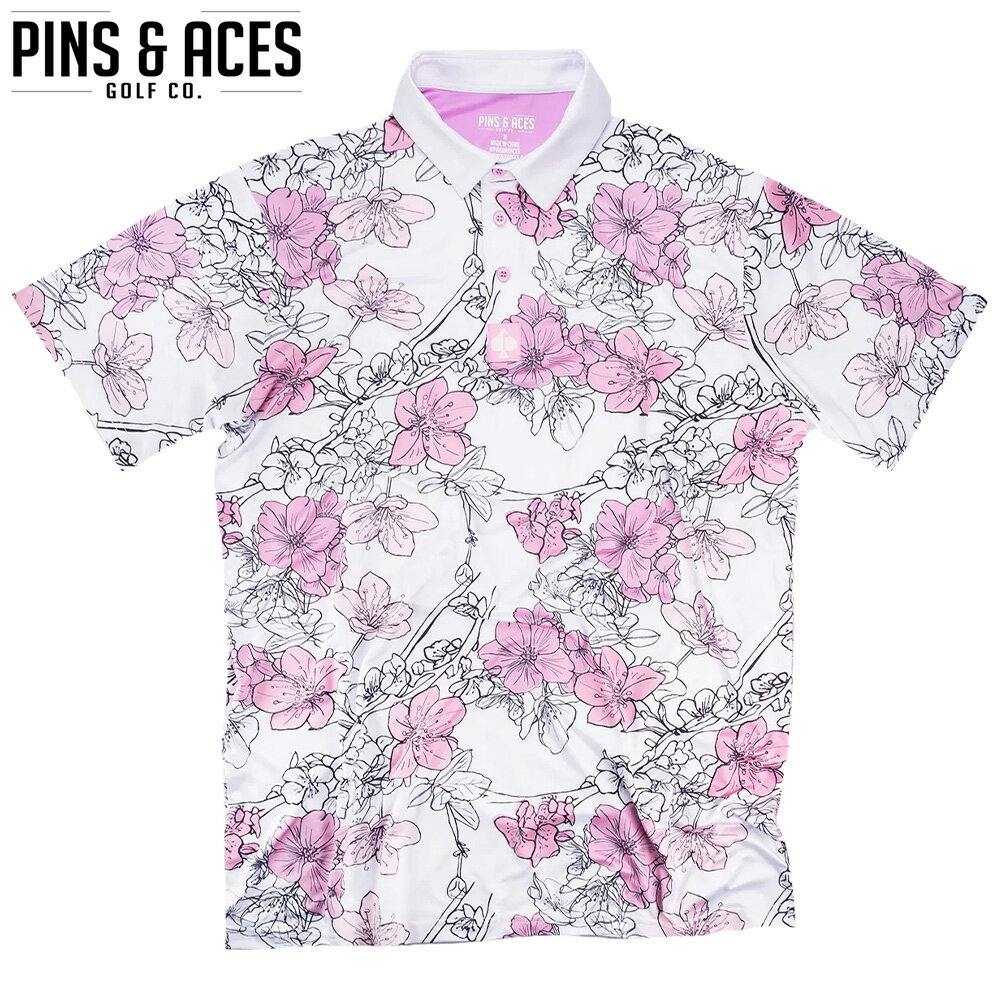 PINS&ACES/ピンズ&エースホワイトチェリーブロッサム ポロ White Cherry Blossom PA2PLWCBポロシャツ ゴルフウェア ウエア メンズ 半袖 メンズ おしゃれ【送料無料】