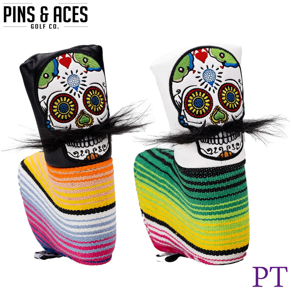 PINS&ACES/ピンズ&エースマスタッシュシュガースカル ハンドメイドヘッドカバー パター用 PA2BLMSブレード ピンタイプ Mustache Sugar Skull DR Headcoverゴルフカバー クラブカバー メキシカンブランケット PUレザー ゴルフ用品【送料無料】 1