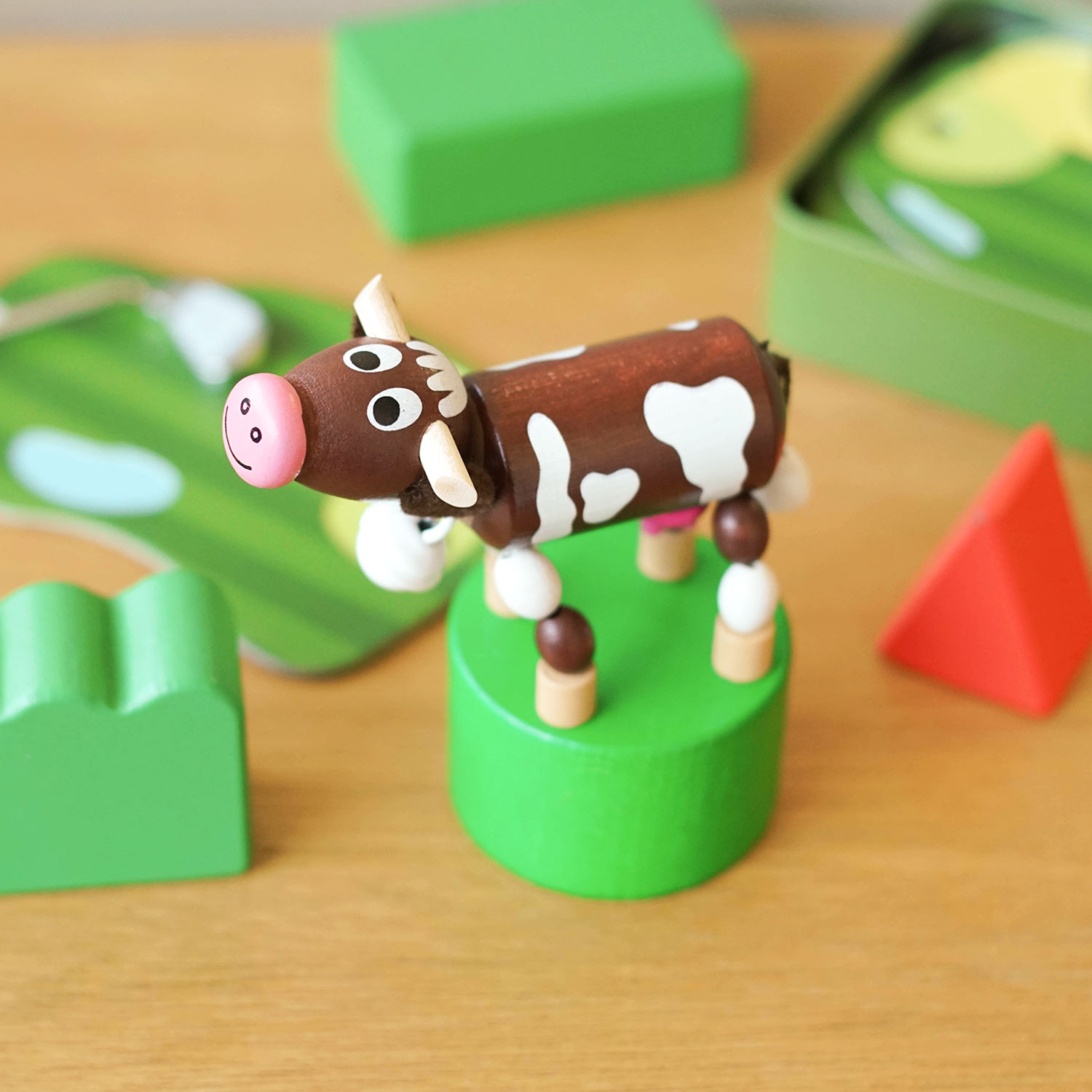 樂天商城 - DETOA WOODEN PUSH UP TOY COW デトア プッシュトイ カウ 木製 おもちゃ 玩具 こども 子ども ウシ 牛 置物 人形 オブジェ インテリア