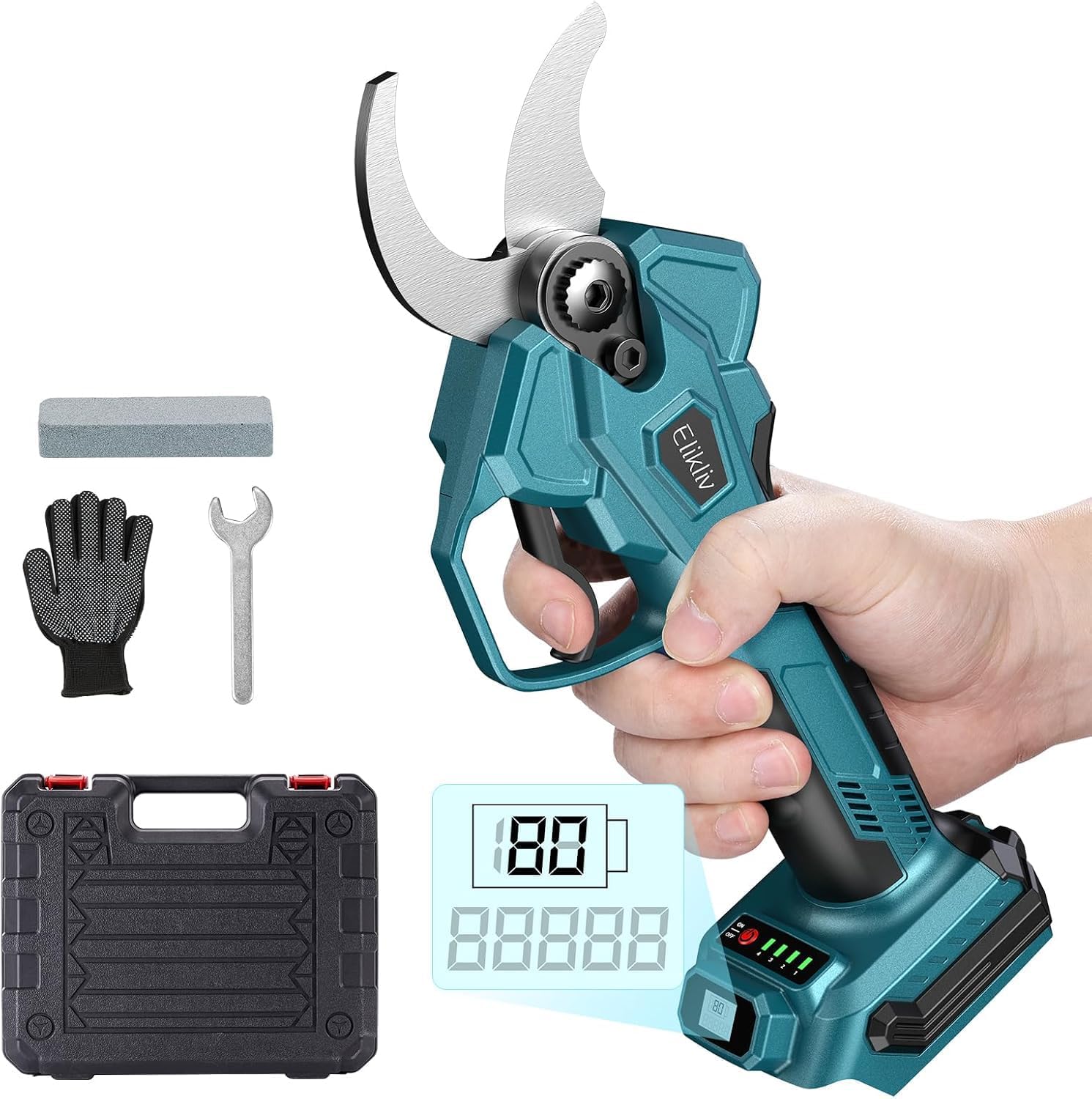 Elikliv 充電式剪定ばさみ 開き幅40mm 4段階開き LEDディスプレイ搭載 電動剪定バサミ 電動ハサミ ブラ..