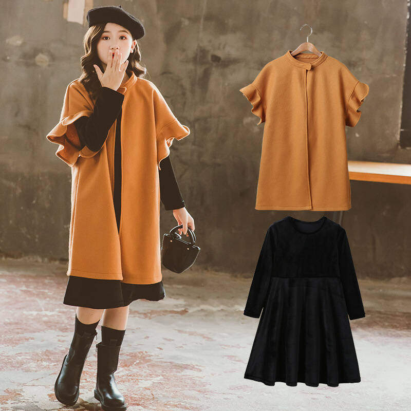 送料無料 子供服 コート+ベルベットワンピース 子どもドレス お受験 ロング丈ワンピース 秋春 子供 キッズ 子供服 女の子 子供 ドレス 子供 発表会 キッズ...