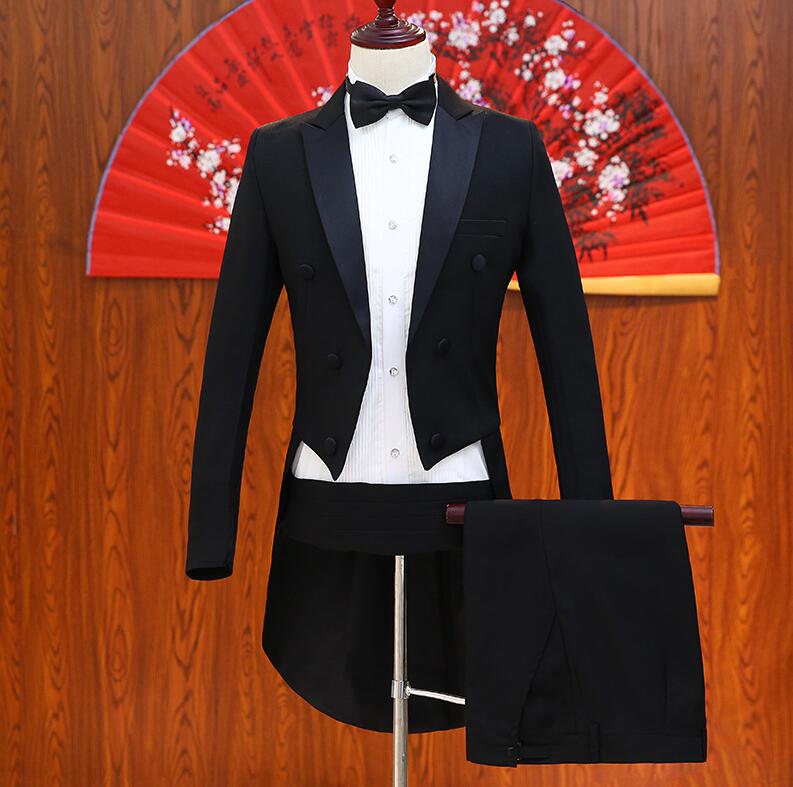 送料無料 5点セット 燕尾服スーツ 大人気 2色選択可! メンズスーツ 「ジャケット+パンツ+ベスト+蝶ネクタイ+ベルト」 二次会 ピアノ 花婿の介添え通勤 卒業式 大きいサイズ 結婚式 スーツ 無地 紳士用 20代30代40代50代 発表会 宴会 司会 size:S/M/L/XL/2XL