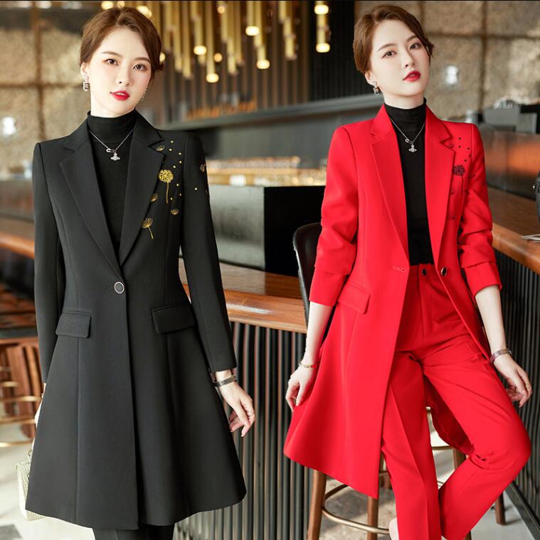 送料無料 洗えるスーツ 着痩せ レディース フォーマル セットアップ 通勤 OL ロングコート ロングジャケット+パンツ 2点セット ママ 入学式 卒業式 カジ...