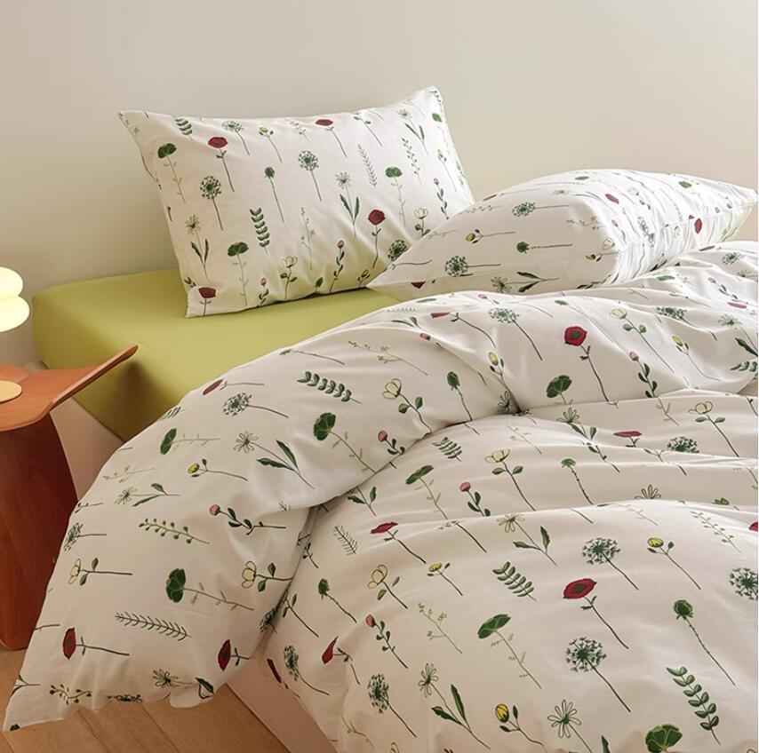 新品【送料無料】新生活 寝具カバーセット 4点セット 3点セット シングル セミダブル 綿100% 通気性 柔らかい 掛け布団カバーフラットシーツ ボックスシーツ 枕カバー 布団カバーセット速乾 防ダニ 肌に優しい シーツセット 丸洗いOK 四季通用 花柄 グリーン 1.2m/1.5m/1.8m