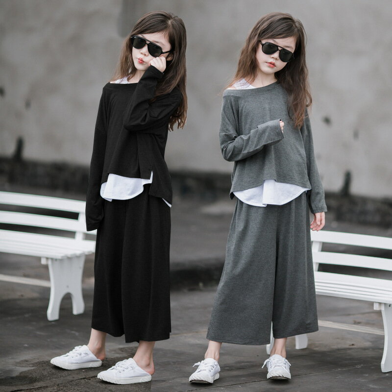 送料無料 子供用 女子 七五三 韓国風 結婚式 キッズ 卒業式 卒園式 司会 セットアップ 誕生日 入園式 3点セット フォーマル 発表会 ジュニア 舞台 長袖トップス+チョッキ+ガウチョパンツ ゆったり ピアノ 入学式 女子 カジュアル ゆったり グレー ブラック