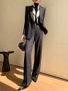品質良い 送料無料 レディースビジネススーツ 通勤 OL 結婚式 2点セット ゆったり「ロング丈コート+ストレートパンツ」パンツスーツ 制服 フォーマル 着痩せ...