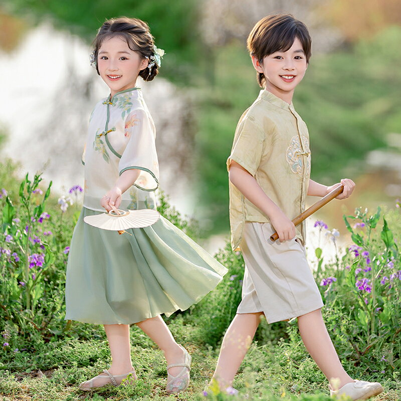 送料無料 男の子/女の子ジュニア フォーマル 入学式 キッズ 子供 男児 唐装漢服 パンツセット こども発..