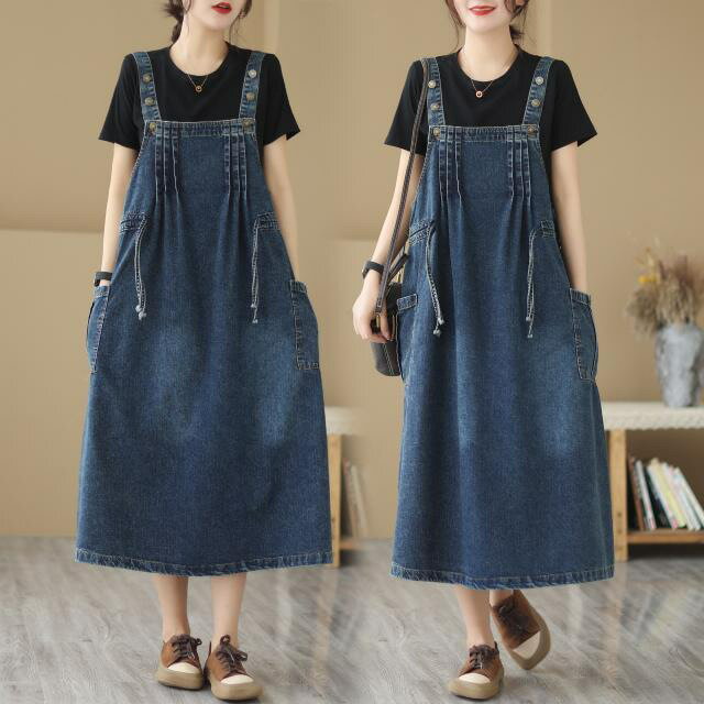 送料無料 春夏着 新作 Aラインレディース サスペンダースカート ワンピース 大人 女性お洒落 オールインワン カジュアル お母さん 少女 体型カバー 無地シンプル ファッション体型カバーサスペンダーワンピース 無地 ゆったり M/L/XL/2XL
