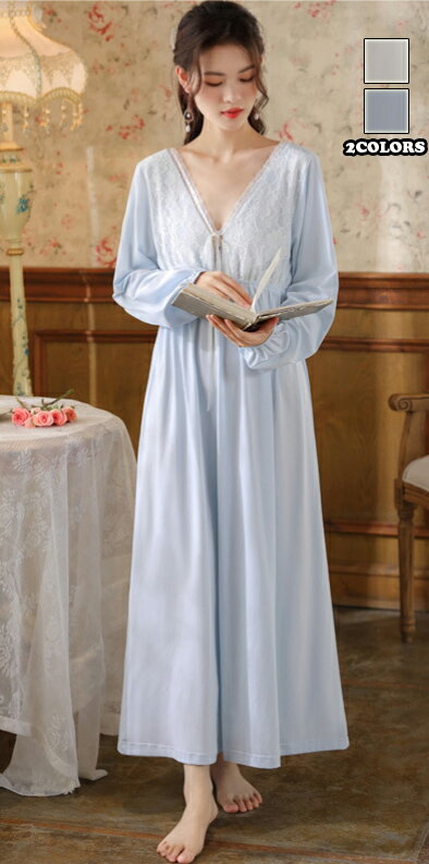送料無料 可愛い Vネックレディースパジャマ ナイトウェア 綿 長袖 部屋着 ゆったり 寝巻き ルームウェア おしゃれ レース ロマンティック 寝間着 きれいめ...