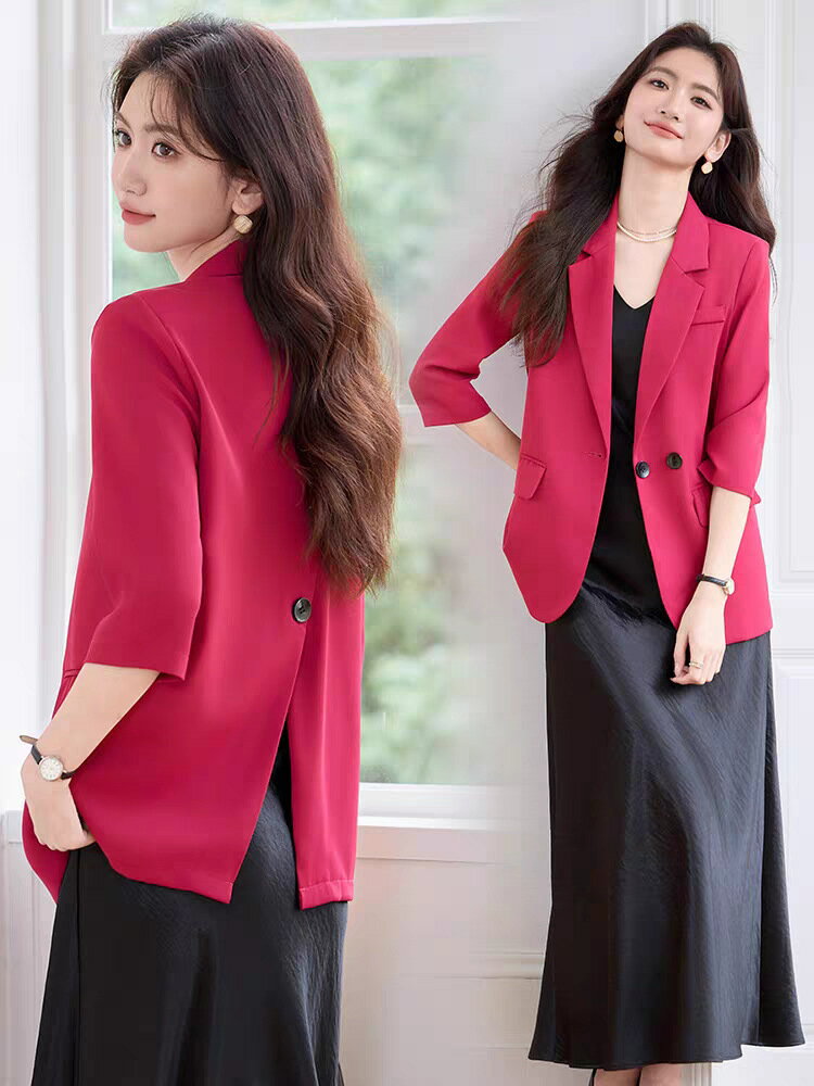 韓国風 レディース ショート丈ジャケット七五三 7分袖スーツ 体型カバー 秋春夏 着痩せ 30代40代 OL 通勤 二次会 結婚式 フォーマル テーラードジャケ...