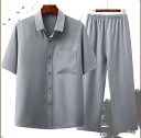 格好いい★リネン 紳士用 半袖Tシャツ+長パンツ メンズ セットアップ 通勤 OL 2点セット ババ カジュアル 男性 無地 大きいサイズ 薄手 灰色 夏 M/L/XL/2XL/3XL/4XL 40代50代60代
