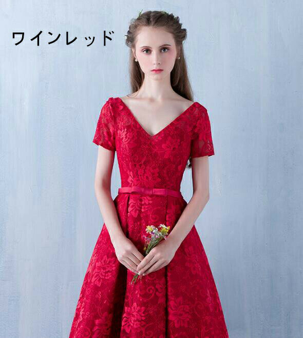 「セクシー★新作★Aラインドレス」ミドルドレス 演奏会ドレス パーティードレス ウェディングドレス 結婚式 二次会 花嫁ドレス 宴会 卒入式 同窓会 2次会 イブニングドレス お呼ばれドレス ミドル丈ワンピース 高級感 S/M/L/XL/ Vネック 透け感 刺繍付き 2色選択可！