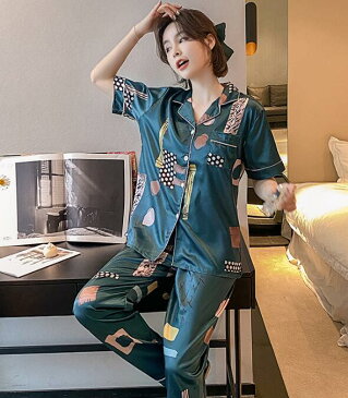 「可愛い★パジャマセット」パジャマ 春夏 レディース 2点セット セットアップ 上下セット ルームウェア レディース 部屋着 ナイトウェア 寝巻き ランジェリー トップス+パンツ ボーダー M/L/XL/2XL 可愛い 短袖 花柄付き パジャマ ブルー