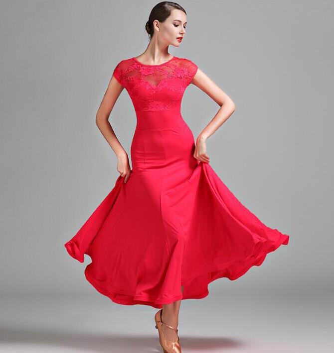 「高級感★新作★社交ダンス専用」ダンス ドレス 優雅 演出服競技用 ワルツドレス 高級感 エレガント 人気 ステージ衣装 踊りドレス イベント服 スタンダードダンス 舞台 五分袖 シフォン 可愛い 華やか 透け感 S/M/L/XL/2XL レース切替 格好良い 無地 3色選択可！