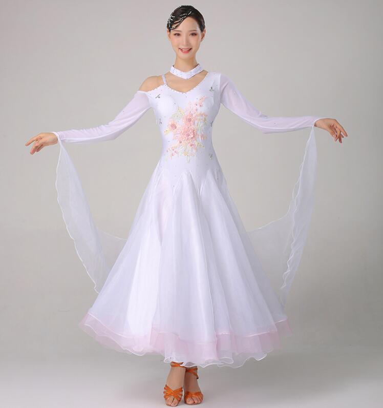 上品 社交ダンス専用ダンス ドレス 優雅 演出服競技用 ワルツドレス エレガント 人気 ステージ衣装 踊りドレス イベント服スタンダードダンス 舞台 花柄 マキ...