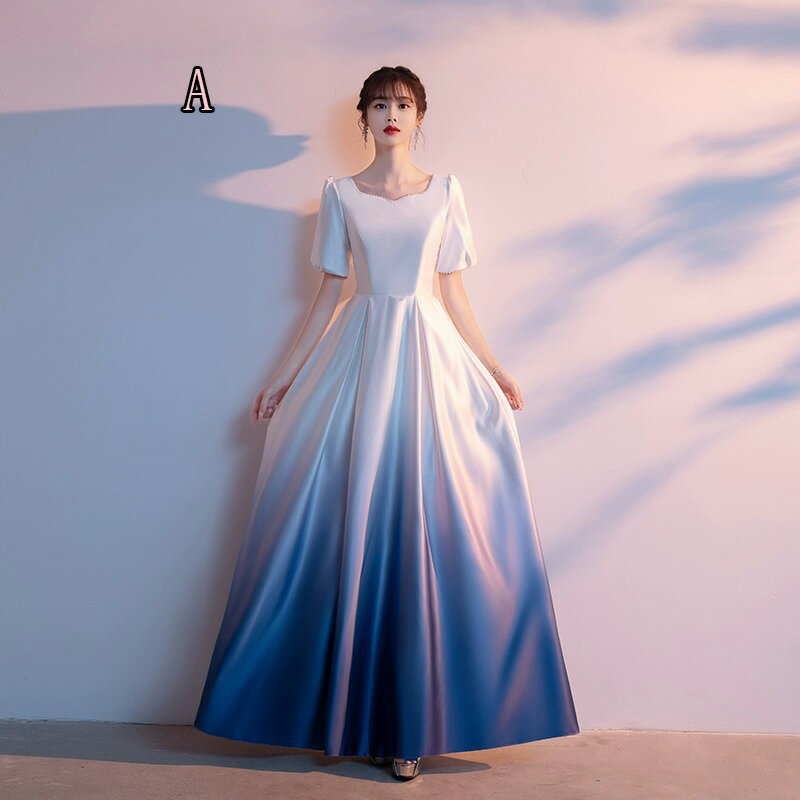 送料無料ドレス 大人 お呼ばれ 品質良い お嬢様 花嫁 袖付き ロングドレス ファスナー グラデーション フォーマル エレガントレディースママ パーティードレス コンクール イブニングドレス 結婚式 演奏会ドレス ピアノ発表会 洋服 Aライン 宴会 XS S M L XL XXL XXXL