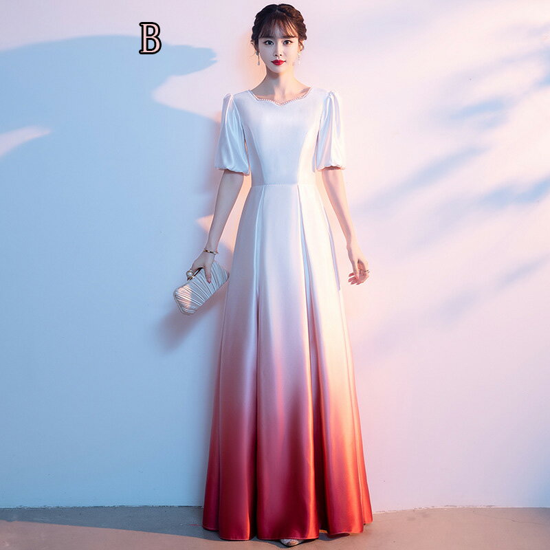 送料無料ドレス 大人 お呼ばれ 品質良い お嬢様 花嫁 袖付き ロングドレス ファスナー グラデーション フォーマル エレガントレディースママ パーティードレス コンクール イブニングドレス 結婚式 演奏会ドレス ピアノ発表会 洋服 Aライン 宴会 XS S M L XL XXL XXXL