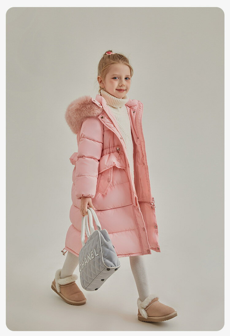 送料無料 防寒 秋冬 子供 ダウンジャケット キッズ 女の子 中綿コート ロング丈コート アウター フード付き 保温 キッズ 防寒防風 ジャケット 暖かい ジュニア カジュアル 子供服 厚手 フェイクファー ピンク 120cm 130cm 140cm 150cm 160cm