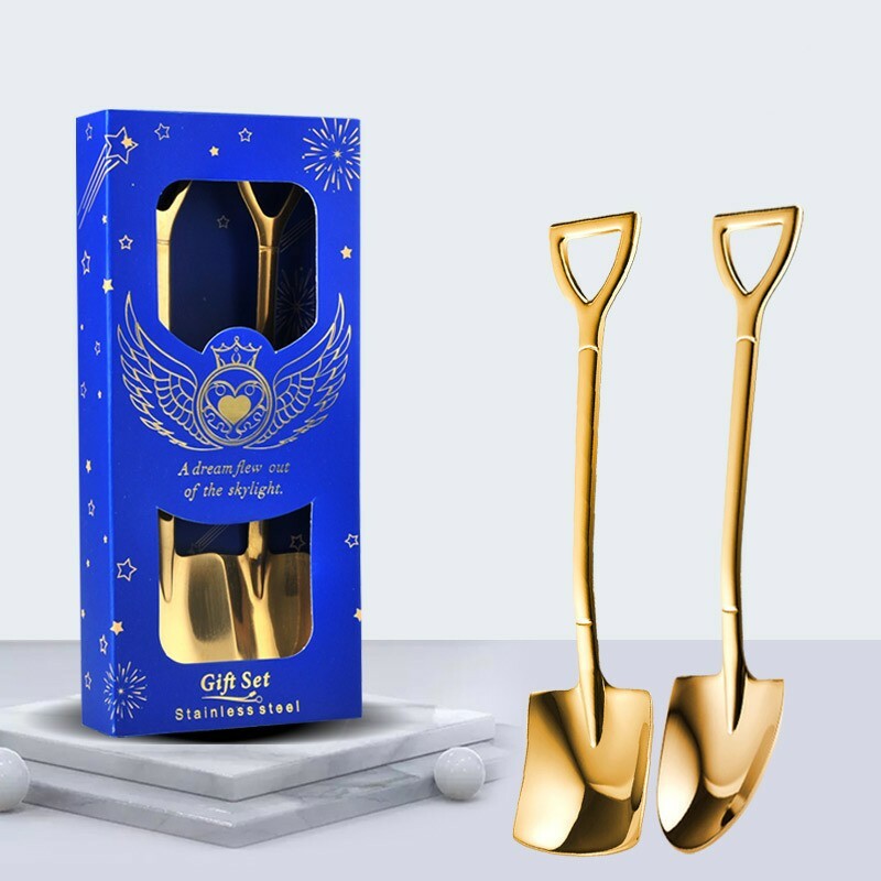 スコップ型コーヒースプーン アイスクリームスクープ パーティー 飲料店 家庭用 4本セット シルバ2本 ゴールド2本のサムネイル