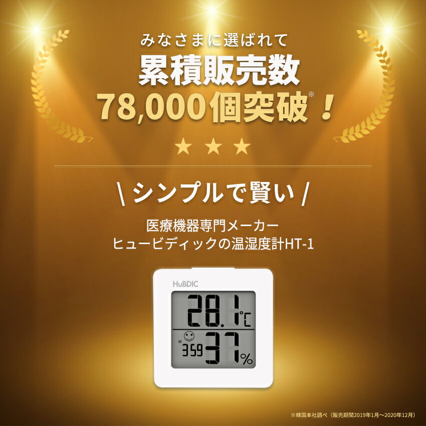 【時計・アラーム・バックライト・お試し電池付き】温湿度計 累計7万台突破 さらに見やすく 温湿 温度 時刻 日付 コンパクト おしゃれ シンプル スヌーズ機能 目覚まし時計 置き時計 置き型 乾燥 インフルエンザ予防 リビング インテリア 室内 寝室 HuBDIC HT-1