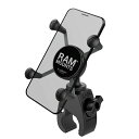 【P5倍】 ラムマウント 標準サイズ スマホ Xグリップ マウントセット タフ クランプ ハンドルバー レール パイプ φ 16 ～ 38mm テザー付属 分解不可 RAM-HOL-UN7-400U RAM MOUNTS iPhone 15 Pro バイク 自転車