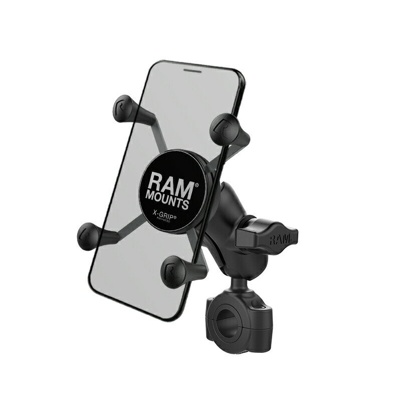  ラムマウント 標準サイズ スマホ Xグリップ マウントセット ハンドルバー φ 19 ～ 25.4mm ショートアーム 1インチ ボール 対応 Bサイズ RAM-B-408-75-1-A-UN7U RAM MOUNTS iPhone 15 Pro バイク 自転車