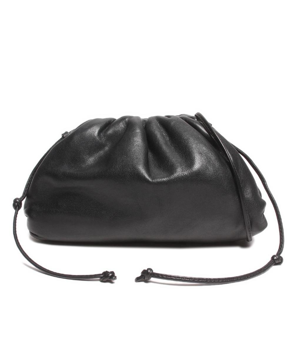 【中古】 ボッテガベネタ レザーショルダーバッグ がま口 ミニ ザ ポーチ カーフスキン NERO レディース BOTTEGA VENETA