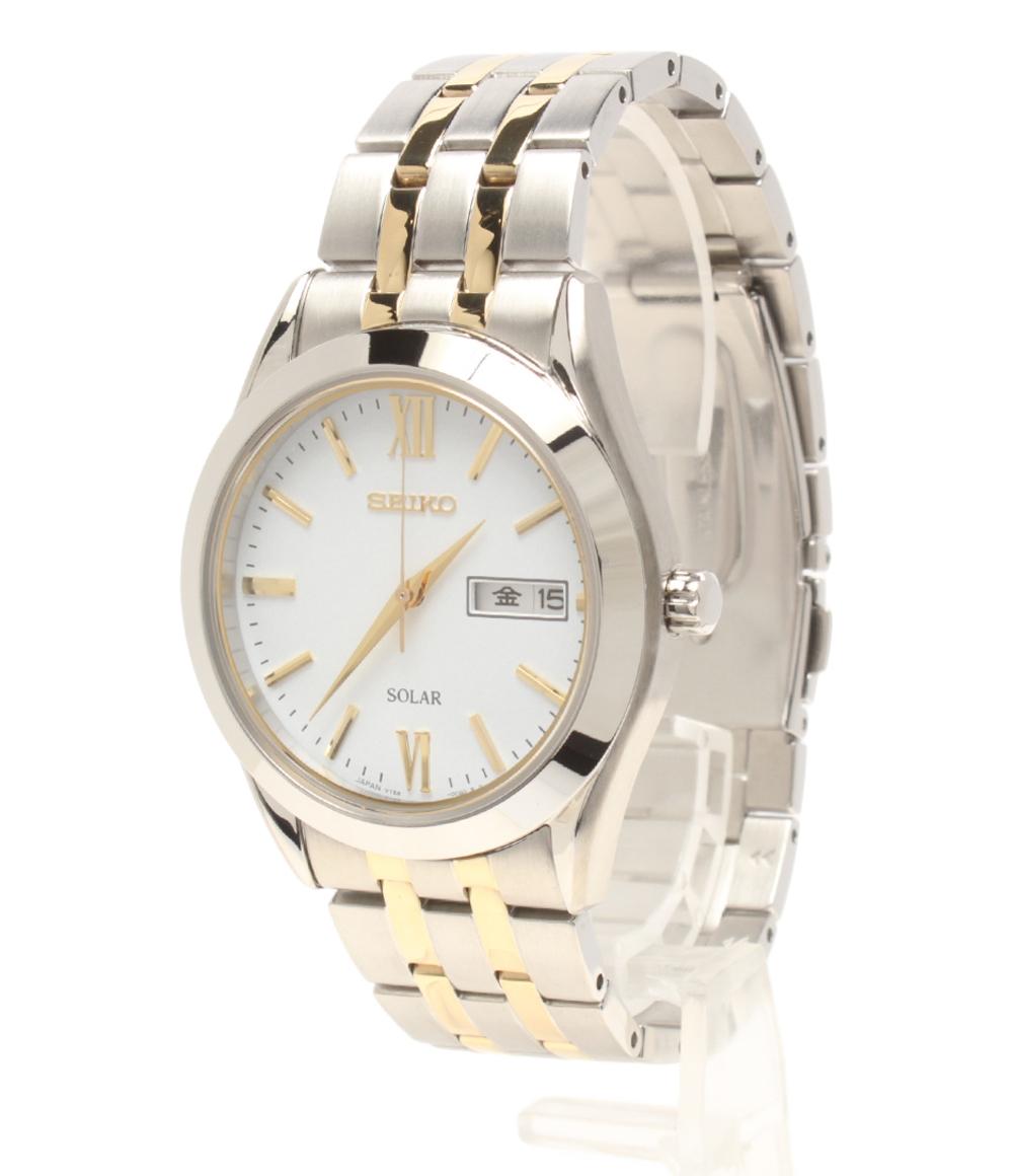 【先着クーポン27日9:59迄】【中古】 美品 セイコー 腕時計 ソーラー ホワイト V158-0BA0 メンズ SEIKO