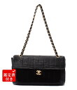 【中古】 シャネル ダブルチェーン ショルダーバッグ シングルフラップ 肩掛け 斜め掛け ゴールド金具 ハラコ スウェード チョコバー レディース CHANEL