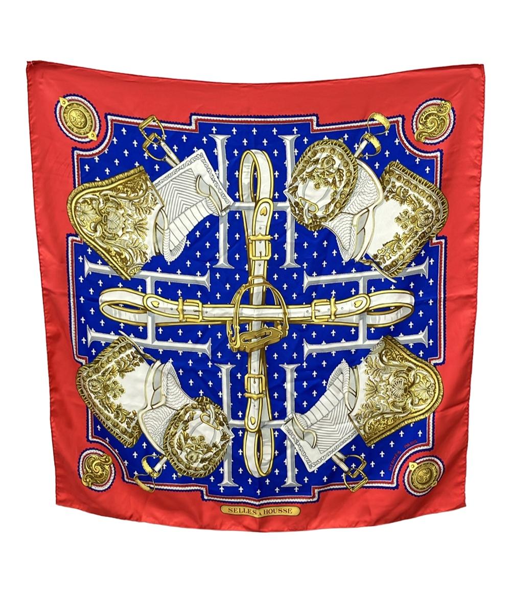【先着クーポン27日1:59迄】【中古】 エルメス スカーフ カレ90 シルク 100% SELLES A HOUSSE レディー..